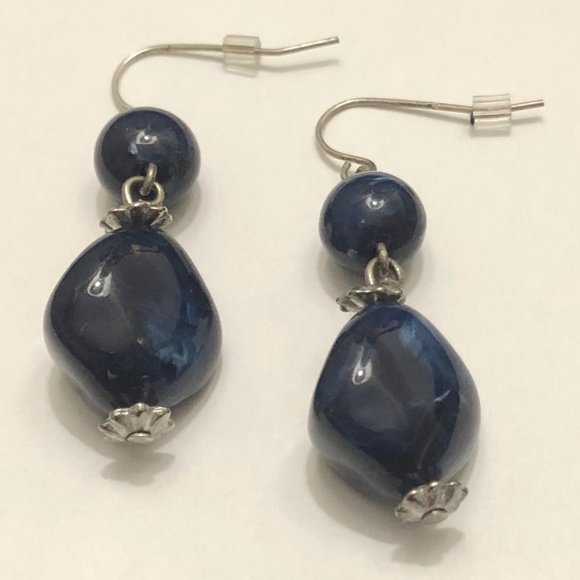 Blue Lucite Silver-tone Drop Earrings - Picture 2 of 4